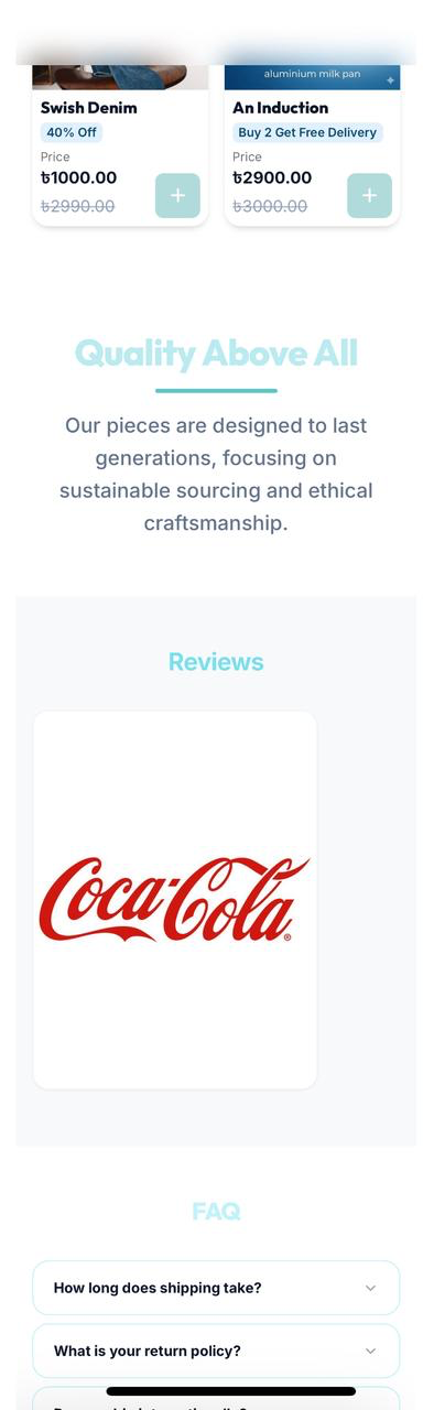 Storefront quality, reviews and FAQ section