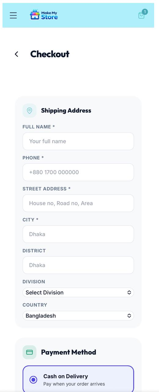 Checkout page shipping and payment top