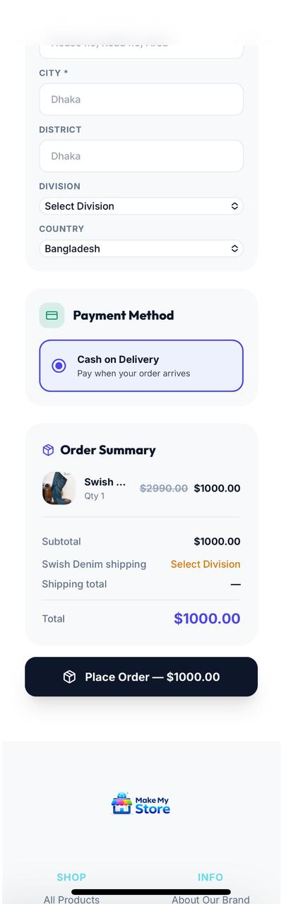 Checkout order summary and place order button